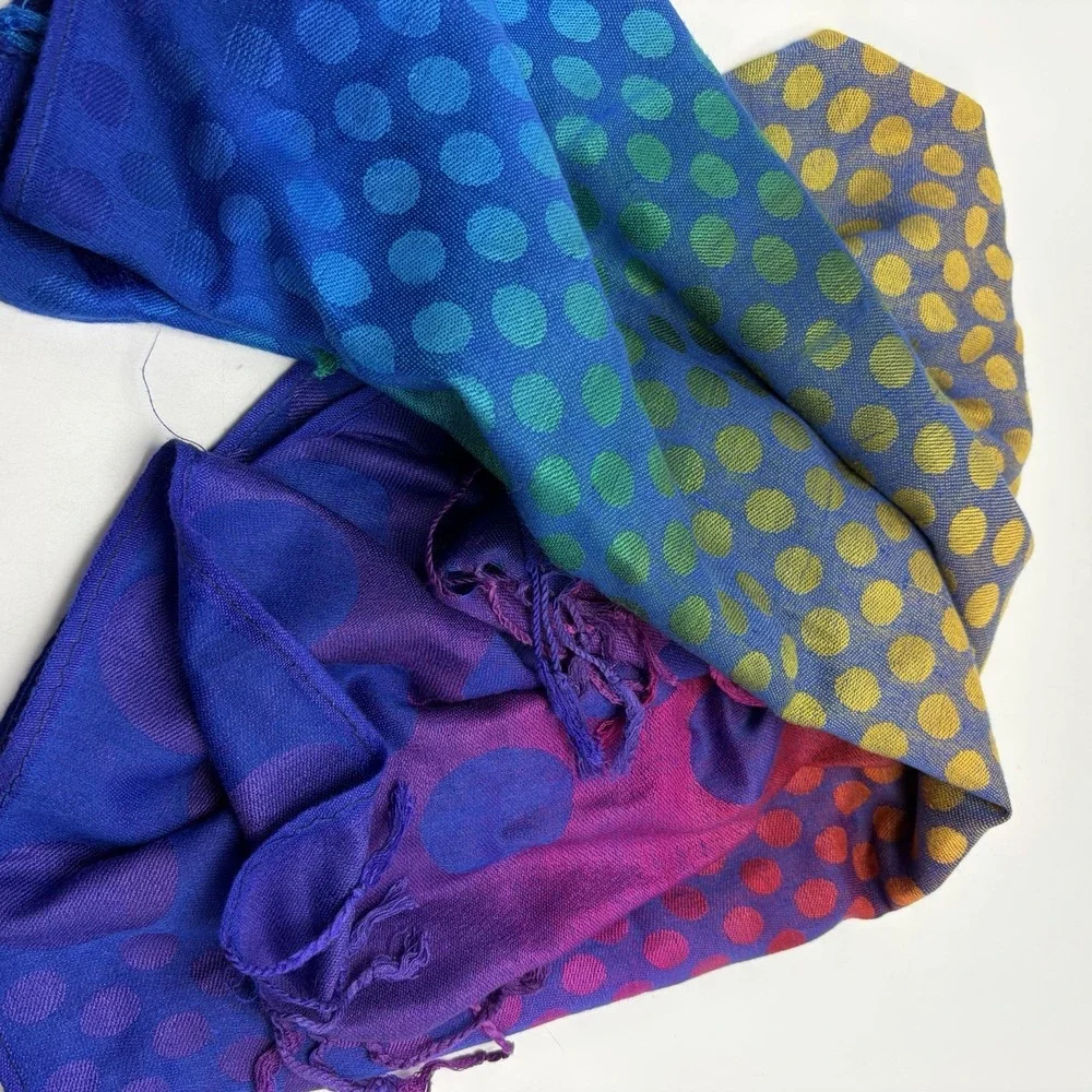 Cachemire Scarf 100% Cashmere Polka Dot Italy Color Block Rainbow Polka Dot Read